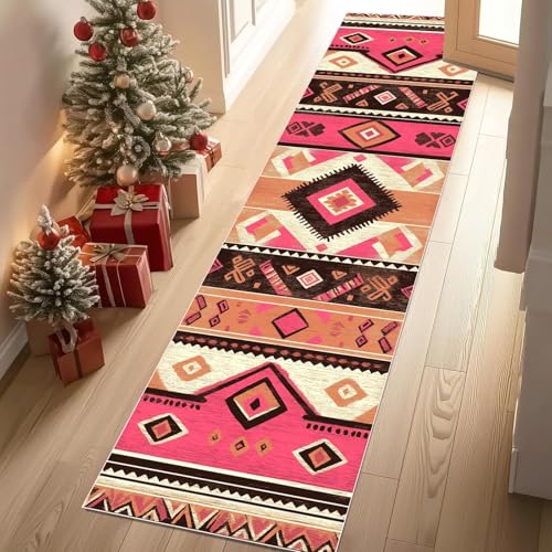 Jijliczc Retro Tradition Stamm Teppich Läufer 60x120 cm Südwesten Exotisch Carpet rutschfest Waschbar Bettumrandung Schlafzimmer, Teppichläufer für Küche, Flur, Eingangsbereich von Jijliczc