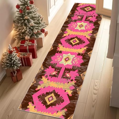 Jijliczc Retro Tradition Stamm Teppich Läufer Flur Südwesten Exotisch Teppichläufer Küchenläufer Carpet rutschfest Waschbar für Bettvorleger Flur Küche Waschküche 80x100 cm von Jijliczc