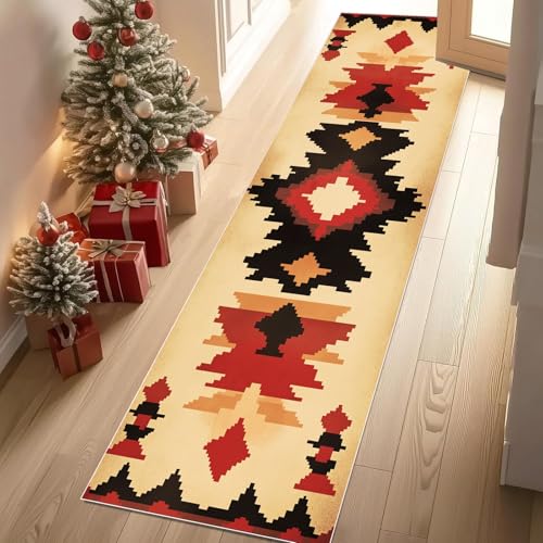 Jijliczc Retro aztekisch Stamm Teppich Läufer 60x120 cm Tradition Nationalität Carpet rutschfest Waschbar Bettumrandung Schlafzimmer, Teppichläufer für Küche, Flur, Eingangsbereich von Jijliczc
