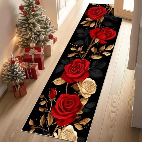 Jijliczc Romantisch Rosen Blumen Teppichläufer rutschfest Waschbar 60x180 cm, Blumenmuster Pflanzendrucke Küchenteppich Flurteppich Teppich Läufer für Flur, Eingangsbereich, Küche, Wohnzimmer Jijliczc Romantisch Rosen Blumen Teppichläufer rutschfest Waschbar 60x180 cm, Blumenmuster Pflanzendrucke Küchenteppich Flurteppich Teppich Läufer für Flur, Eingangsbereich, Küche, Wohnzimmer von Jijliczc