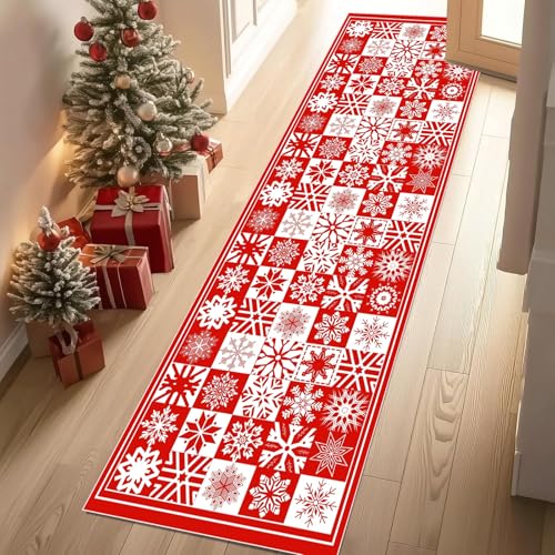 Jijliczc Schneeflocke Patchwork Teppich Flur Läufer 60 x 240 cm Weihnachten Geometrie rot Teppichläufer Küchenläufer Teppiche rutschfest Waschbar für Bettvorleger Flur Küche Waschküche Jijliczc Schneeflocke Patchwork Teppich Flur Läufer 60 x 240 cm Weihnachten Geometrie rot Teppichläufer Küchenläufer Teppiche rutschfest Waschbar für Bettvorleger Flur Küche Waschküche von Jijliczc