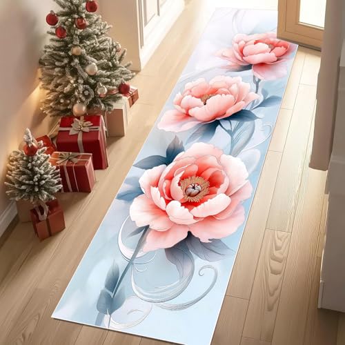 Jijliczc Schönheit Blumen Anlage Teppich Flur Läufer 60 x 240 cm Blumenmuster Pflanzendrucke Teppichläufer Küchenläufer Teppiche rutschfest Waschbar für Bettvorleger Flur Küche Waschküche von Jijliczc
