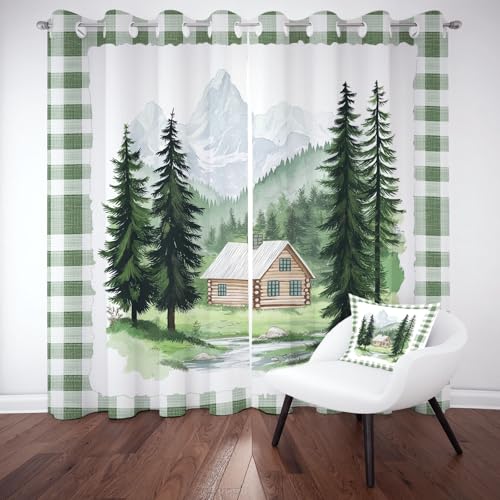 Jijliczc Verdunklungsvorhänge Dschungel Haus Baum, Vorhänge Plaid Natur Landschaft Blickdicht 2er Set, Gardinen Ösen, Abdunkelnde Vorhänge Wohnzimmer Schlafzimmer H145xB140cm für Fensterdekoration von Jijliczc