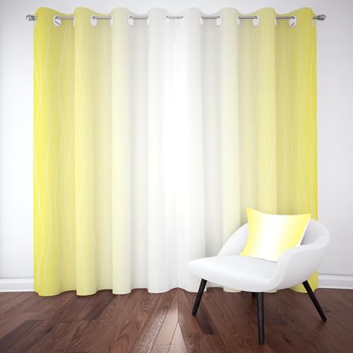 Jijliczc Verdunklungsvorhänge Modern Gelb Weiß, Vorhänge Gradient Linien Muster Blickdicht 2er Set, Gardinen Ösen Einfachheit Stil, Abdunkelnde Vorhänge Wohnzimmer Schlafzimmer H145xB140cm von Jijliczc