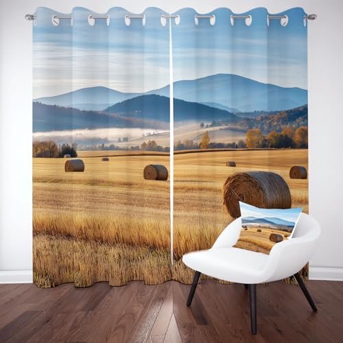 Jijliczc Verdunklungsvorhänge Modern Ländlich Weizenfeld, Vorhänge Natur Landschaft Blickdicht 2er Set, Gardinen Ösen, Abdunkelnde Vorhänge Wohnzimmer Schlafzimmer H145xB140cm für Fensterdekoration von Jijliczc