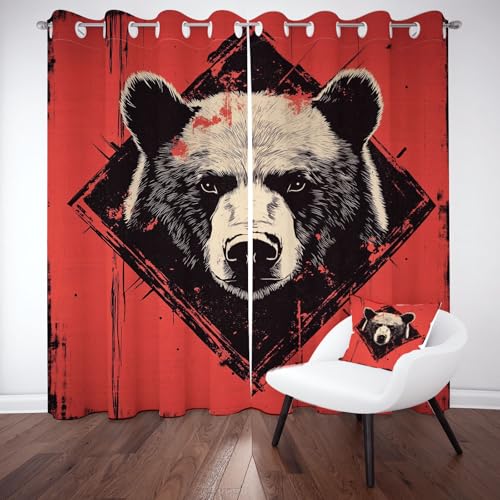 Jijliczc Verdunklungsvorhänge mit Ösen 175x140cm Braunbär Tier Vorhang Schlafzimmer 2er Set Tierwelt Retro Graffiti Schalldämmende Vorhänge Blickdicht Wohnzimmer Gardinen von Jijliczc