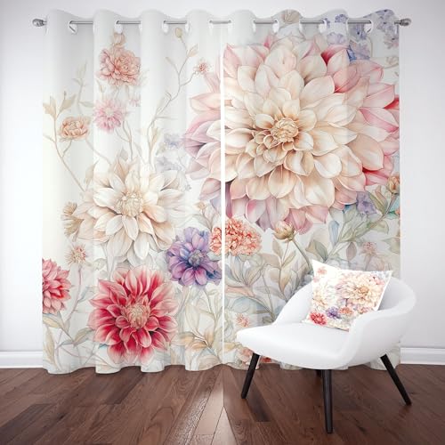 Jijliczc Vorhänge Schönheit Blumen 2er Set, Thermovorhang Frühling Blumenmuster Hitzeschutz, Vorhang Pflanzendrucke Blickdicht mit Ösen, Gardinenschals mit Schlaufen 220x140cm von Jijliczc