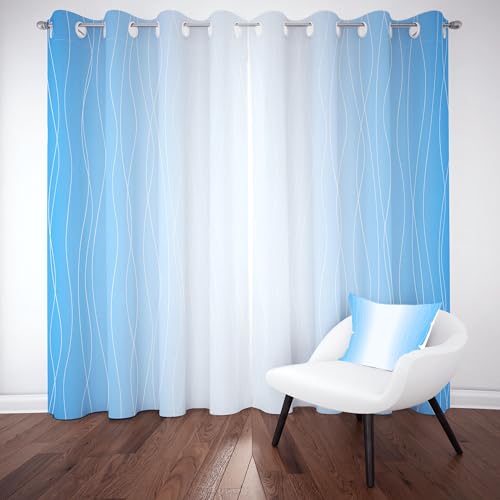 Jijliczc Vorhang Modern Blau Weiß 2er Set H166xB75cm, Gardinen Gradient Linien Muster Blickdicht, Verdunklungsvorhänge Einfachheit Stil mit Ösen, Thermal Curtains Schlafzimmer Blackout von Jijliczc
