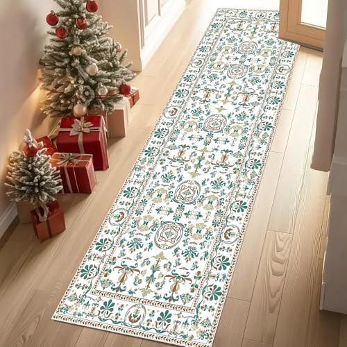 Jijliczc ländlich Blumen Anlage Teppich Läufer rutschfest Waschbar 80x150 cm, Blumenmuster Pflanzendrucke Flurteppich Küchenteppich Teppichläufer für Bettvorleger Wohnraum Flur Waschküche von Jijliczc