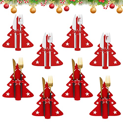Besteckhalter Weihnachten,8 Stück Bestecktasche Tannenbaum Besteckbeutel Weihnachtsbaum Tischdeko,Besteckhalter Filz Bestecktasche Weihnachten für Weihnachtstisch deko,Party Tisch Weihnachtsdeko von Jikefengxun