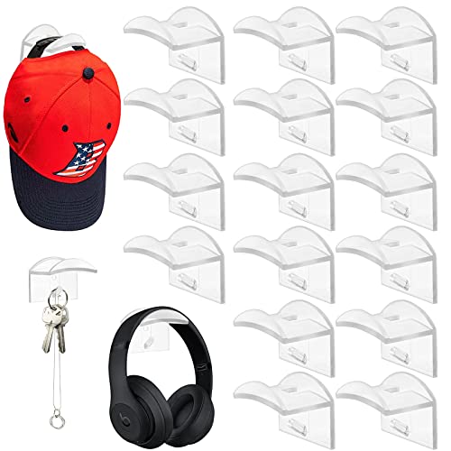 Cap Halterung Wand, 16 Stück, Selbstklebende Hut-Halter, Minimalistischer Huthalter, Cap Halterung, Kappen Halterung, Kein Bohren Cap Wandhalterung, für Hüte Schals Taschen Handtücher (Transparent) von Jikefengxun