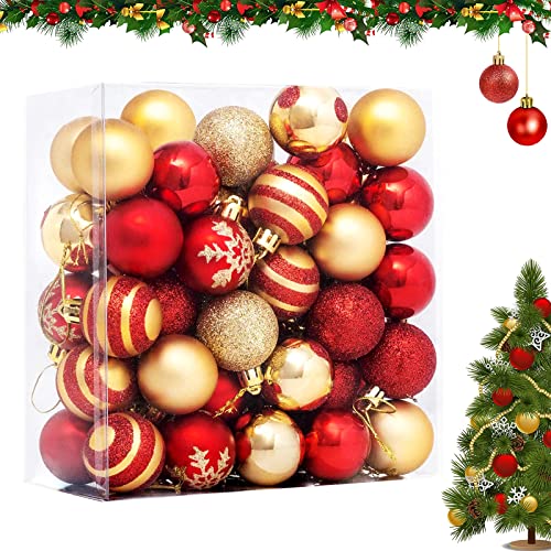Dekokugeln, 50 Stück, Weihnachtskugeln Unzerbrechlich, Weihnachtsbaumkugeln Plastik, Plastik Weihnachtskugeln, Plastik Kugeln, für Weihnachtsbaum Weihnachtsfeier Dekoration (Rot und Gold) von Jikefengxun