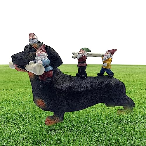 Jildouf Dackel Zwerg Zwerg Statuen Dekor,GNOME-Statue aus Kunstharz, Hundefressknochen - Yard Art Harzfiguren-Dekorationen, Dackel-Zwerg-Gartendekoration für die im Freien von Jildouf