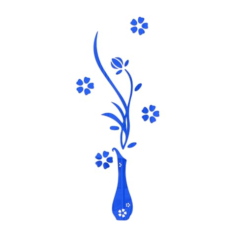 Jilibaba Acryl-Spiegel-Wandaufkleber, Vase, abnehmbarer Spiegel-Aufkleber für Heimwerker, Wohnzimmer, Schlafzimmer, Badezimmer, Hintergrunddekoration, Blau von Jilibaba