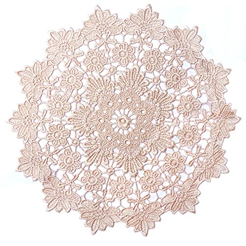 Jilibaba Spitzentischdeckchen Untersetzer Deckchen Vintage Runde Blume Häkelstickerei Tischdecke für DIY Hochzeit Geschirr Kissen Dekoration 20 cm 1 Stück/Beige von Jilibaba