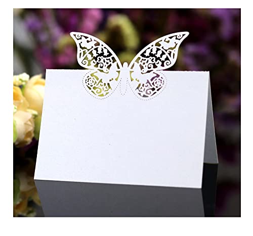 Jilibaba Tischkarte, ausgehöhlt, Schmetterling, Namenskarte, Zeltkarte, gefaltete Sitzkarte für Hochzeit, Party, Geburtstag, 50 Stück, Weiß von Jilibaba