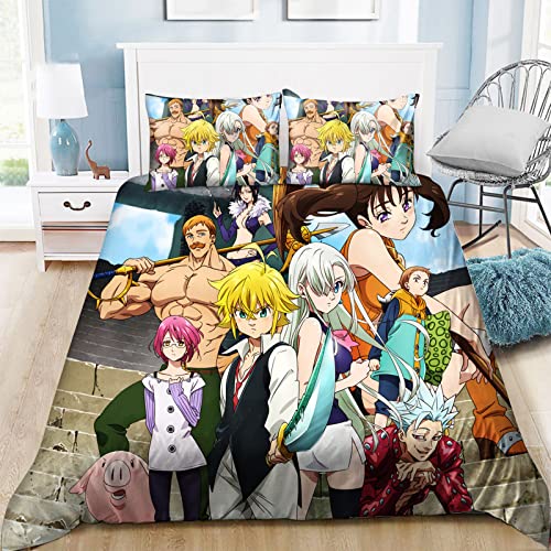 Elizabeth Liones Bettwäsche-Set Ban's Quilt Cover Anime 3D Bettbezug Set Kissenbezüge Set Weiche Bettwäsche für Einzel-Doppel-King-Size-Bett von Jilijia