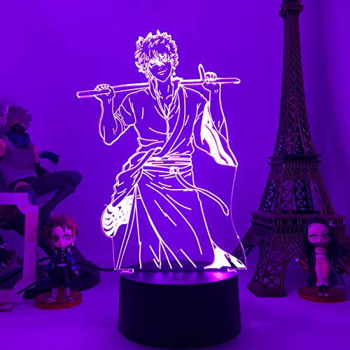 GINTAMA 3D Optische Täuschung Lampe, GINTAMA Figur Nachtlicht für Kinder, 7 Farben Wechselnde Acryl LED Nachtlicht für Jungen und Mädchen wie an Geburtstagen von Jilijia