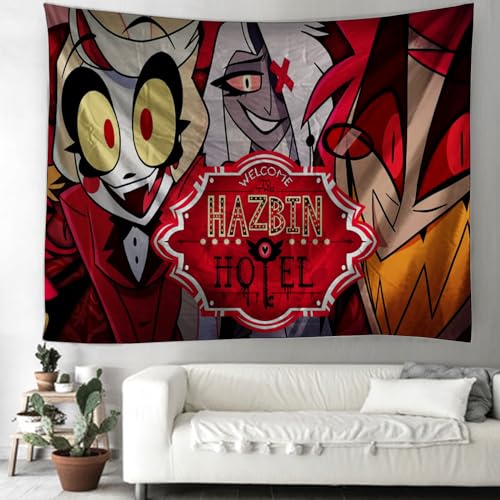 Jilijia Hazbin Hotel Tapisserie Alastor Cartoon Kunst Wandbehang Bett Sofa Tisch Abdeckung Stranddecke Home Room Decor Fans Geschenk von Jilijia