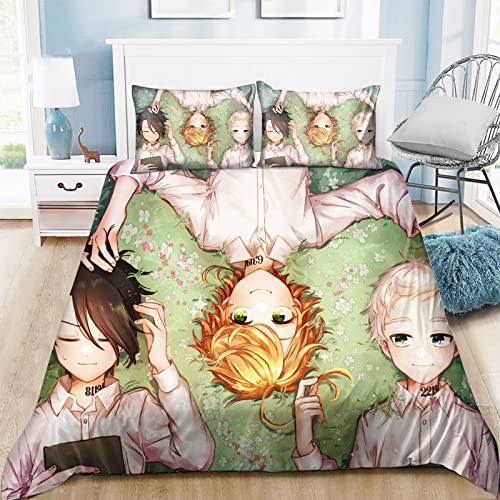 Jilijia The Promised Neverland Bettwäsche 3-teiliges 3D-Druck-Bettwäsche-Set, Bettbezug-Sets, Anime-Party-Dekoration für Unisex, Erwachsene, Kinder, Jugendliche von Jilijia