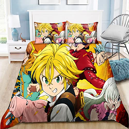 Jilijia The Seven Deadly Sins: Wrath of the Gods Bettwäsche-Set Anime 3D Bettbezüge Bettbezug Set Kissenbezüge Set Einzel-, Doppel-, King-Size-Bettwäsche-Sets von Jilijia