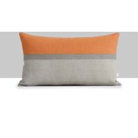 Kürbis Horizont Linie Kissenbezug Mit Stein Grau & Natürlichen Streifen Von Jillianrenedecor, Wohnkultur Zum Herbst, Herbst Farbe Block, Orange von JillianReneDecor