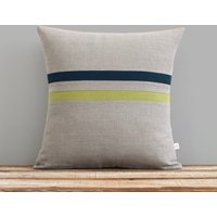 Linden Grün Und Petrol Gestreift Leinen Kissen 16 X - Herbst Home Decor Von Jillianrenedecor von JillianReneDecor