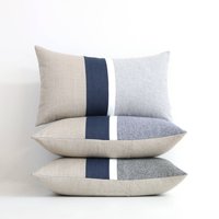 Navy Und Grau Chambray Gestreifter Lumbar Kissenbezug | 12x20 Modernes Wohndekor Von Jillianrenedecor | Spezialfarben Verfügbar von JillianReneDecor