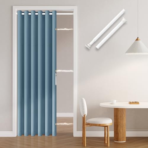 Jilron Türvorhang Ohne Bohren: Einfache Montage Mit Teleskopstange & Magnetischem Verschluss – Schutz Der Privatsphäre Im Raum (Blau-H201 x B130 cm) von Jilron