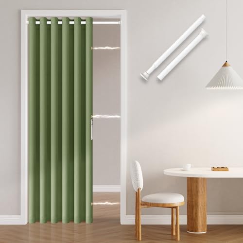 Jilron Türvorhang Ohne Bohren: Einfache Montage Mit Teleskopstange & Magnetischem Verschluss – Schutz Der Privatsphäre Im Raum (Grün-H201 x B130 cm) von Jilron
