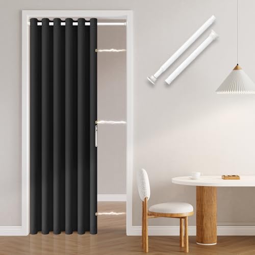 Jilron Türvorhang Ohne Bohren: Einfache Montage Mit Teleskopstange & Magnetischem Verschluss – Schutz Der Privatsphäre Im Raum (Schwarz-H201 x B130 cm) von Jilron