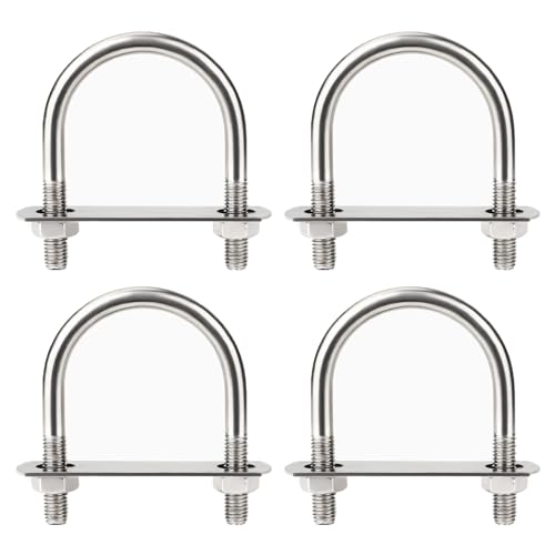 4 Stück U-Bolt, Bracket With Thread U Bracket, 304 U Shackle M6, Round Stainless Steel U Screws, Mit Platte und Mutter Für Rohrauflieger und Schiffe, M6 x 44 mm (Innenbreite) von Jilskl
