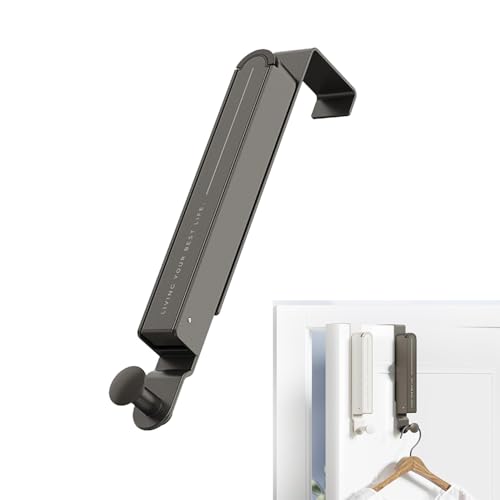 Jilskl Door Clothes Hooks, Door Coat Rack Foldable, Clothes Rail Wall Mounted Foldable, no Drilling Required, Made of Metal, Space-Saving, Fits 6 Hooks and Retractable Extensions (Black) von Jilskl
