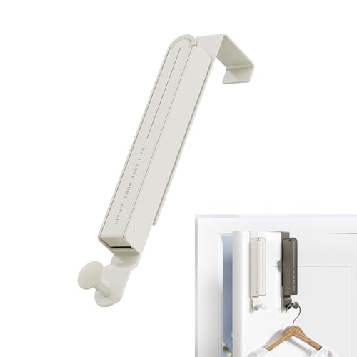 Jilskl Door Clothes Hooks, Door Coat Rack Foldable, Clothes Rail Wall Mounted Foldable, no Drilling Required, Made of Metal, Space-Saving, Fits 6 Hooks and Retractable Extensions (White) von Jilskl