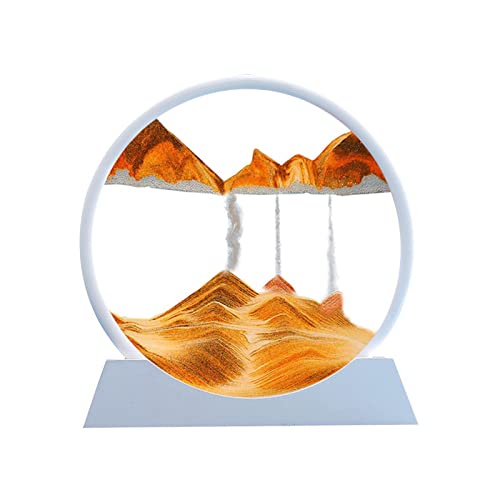 Jilskl Dynamisch 3D Sandbilder zum Drehen, Sandbilder zum Drehen Tischdeko, Bewegliches Sandkunstbild, Fließende Sandmalerei runder Glas Rahmen für Home Office Desktop Decor Geschenke(Gelb 7") von Jilskl