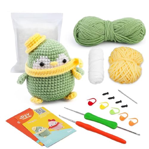 Jilskl Häkelset Anfänger Tiere, Häckeltierchen Set, Grün, Pinguin von Jilskl