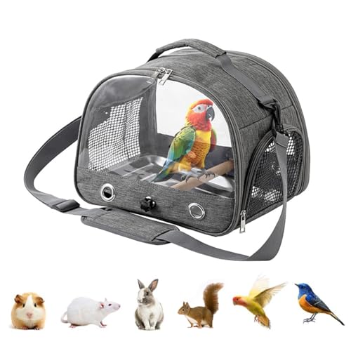 Parrot Backpack, Bird Carry Bag, Foldable Bird Travel Cage, Breathable Portable Bird Cage, Bird Carrier Bag for Small Birds, with Stainless Steel Tray and Column for Birds, Small Animals (Grau) von Jilskl