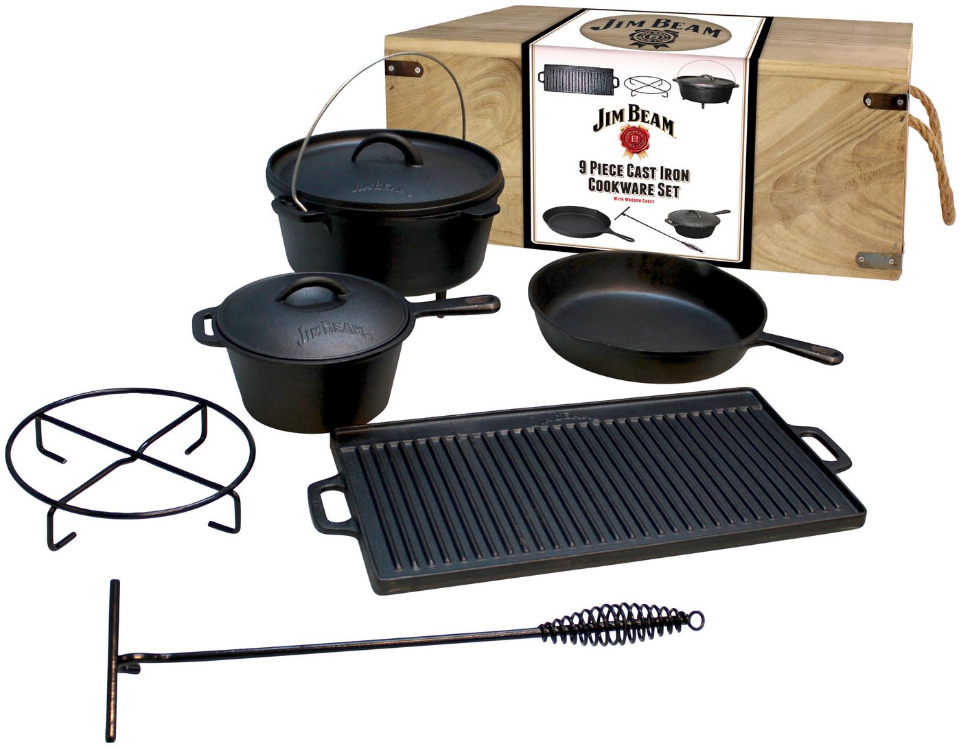 Jim Beam BBQ Topf-Set, Gusseisen (9-tlg) von Jim Beam BBQ