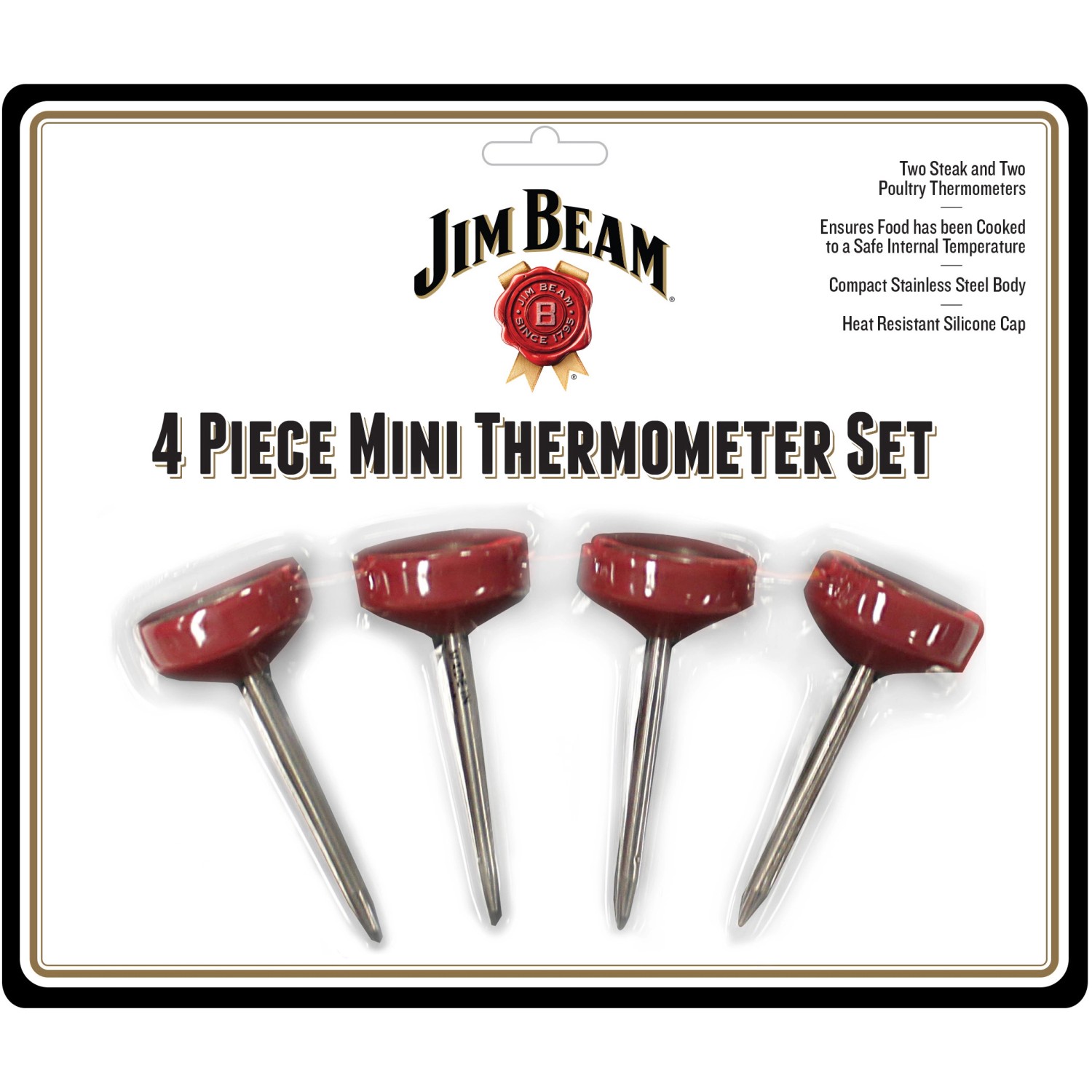Jim Beam Minithermometer-Set für Steak und Geflügel 4-tlg. Edelstahl Silikon von Jim Beam