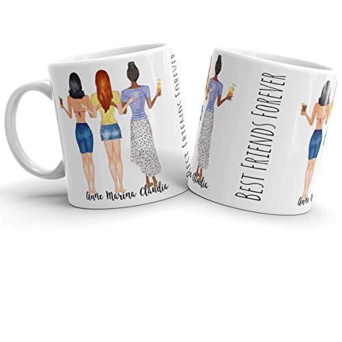 BFF Personalisierbare Kaffeetasse | 3 Beste Freundinnen Tasse anpassbar | Wunschname Kaffeebecher für Mädchen & Frauen | Individuelles Best Friends Geschenk von Jimbeels
