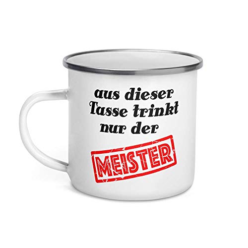 Emaille Tasse für den Meister | Lustiger Spruch für Handwerker Handwerksbetriebe | Emaillebecher für die Kaffeepause und den Bau | Maurer Elektriker Zimmerer von Jimbeels