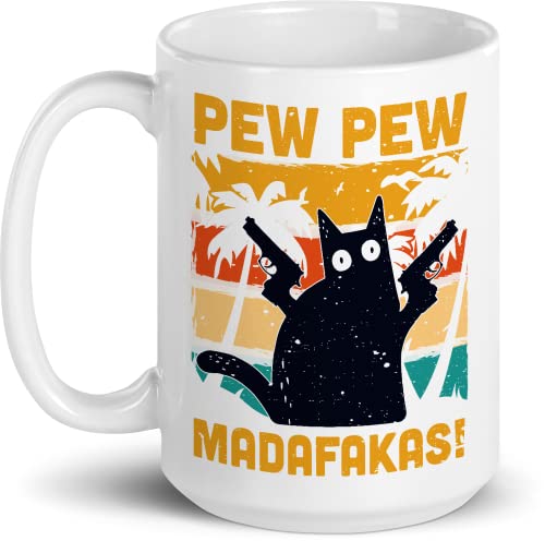 Pew Pew Madafakas Katze lustig bedruckte große Kaffeetasse Lustige Sprüche Tasse 440 ml von Jimbeels