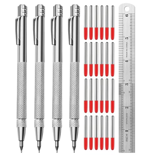 Jimenez Wolframkarbid-Reißnadel mit Magnet, Metallritze, mit Extra 24 Ersatzmarkierungsspitzen und Stahllineal. Silberne Wolframkarbid-Reißnadel, 4er-Pack von Jimenez