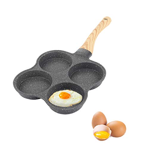 Jimfoty Eierpfanne, 4 Löcher, Omelettpfanne antihaftbeschichtet, für Frühstück, Pfannkuchen, Omelettpfanne mit Holzgriff für Induktionsherd, Gasherd von Jimfoty