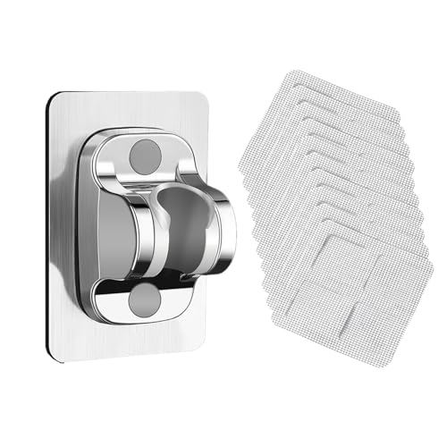 Jimkply Duschhalterung, Shower Head Holder und 10 Pcs Bodenablaufaufkleber, Duschkopfhalterung Ohne Bohren, Badzubehör Duschhalter(Silber) von Jimklpy