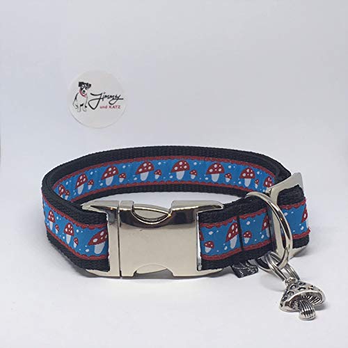 Jimmy und Katz 4260616172188 Hundehalsband Pilz Familie hellblau 35-58cm x 2.5cm von Jimmy und Katz