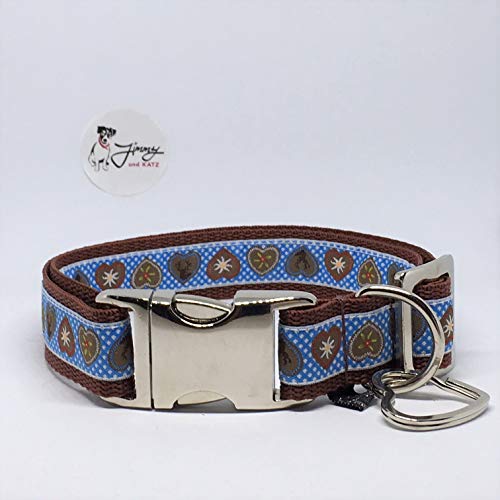 Jimmy und Katz Hundehalsband Alpenliebe himmelblau auf braun 35-58cm x 2,5cm von Jimmy und Katz