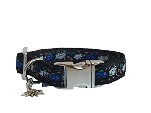 Jimmy und Katz Hundehalsband Enzian auf Schwarz 26-40cm x 2cm von Jimmy und Katz