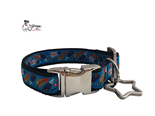 Jimmy und Katz Hundehalsband Federn blau 26cm - 40cm x 2cm von Jimmy und Katz