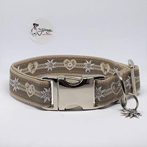 Jimmy und Katz Hundehalsband Hirsch-Herz-Edelweiß Creme 35-58cm X 2,5cm von Jimmy und Katz